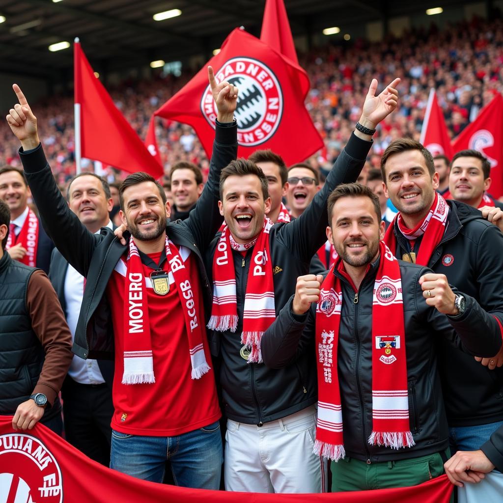 Fans von Bayer Leverkusen feiern einen Sieg