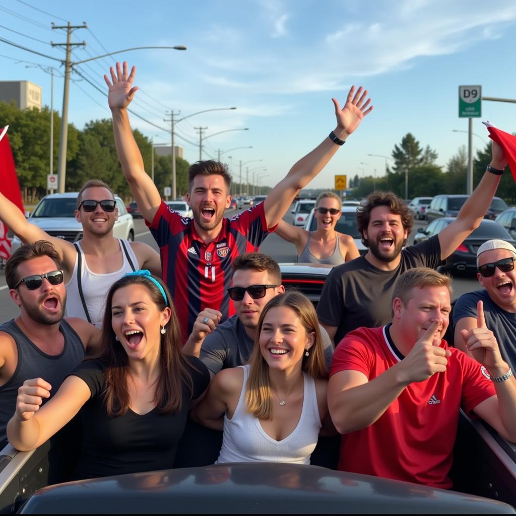 Fans feiern ihren Verein auf der A59