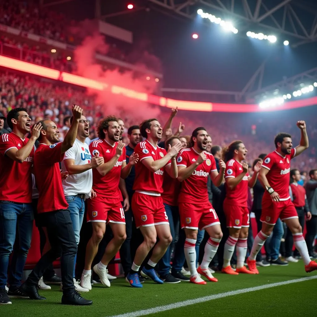 Fans feiern ein Tor in der BayArena Leverkusen