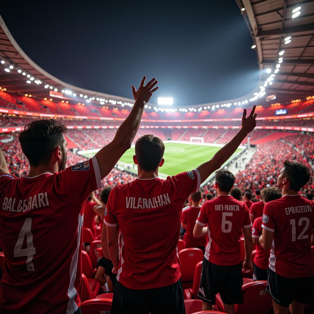 Jubelnde Fans in der BayArena