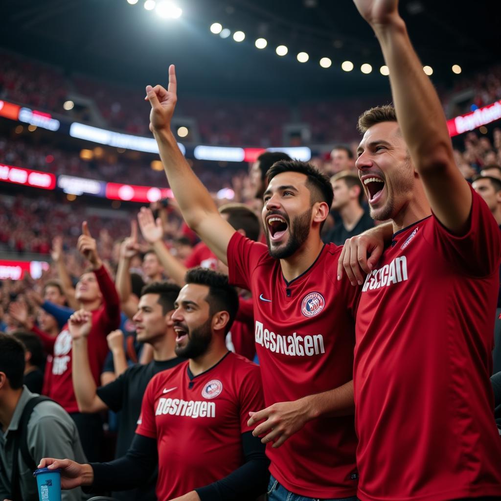 Fans feiern ein Tor in der BayArena