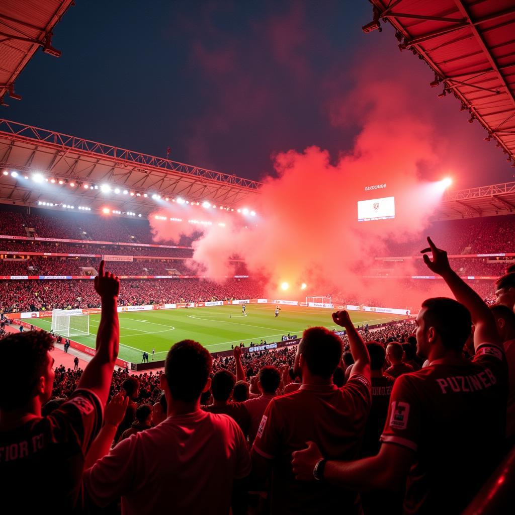 Fans feiern in der BayArena