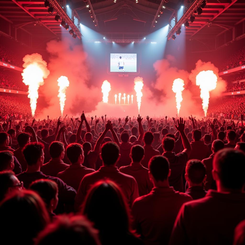 Fans von Bayer 04 Leverkusen feiern einen Sieg in der BayArena