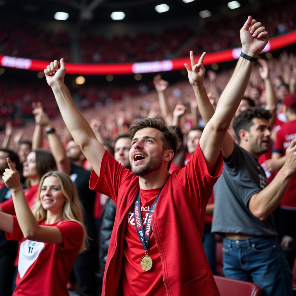 Fans feiern einen Sieg in der BayArena