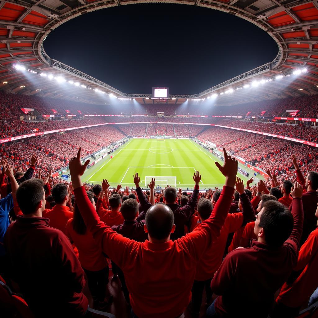 Fans feiern ein Tor in der BayArena