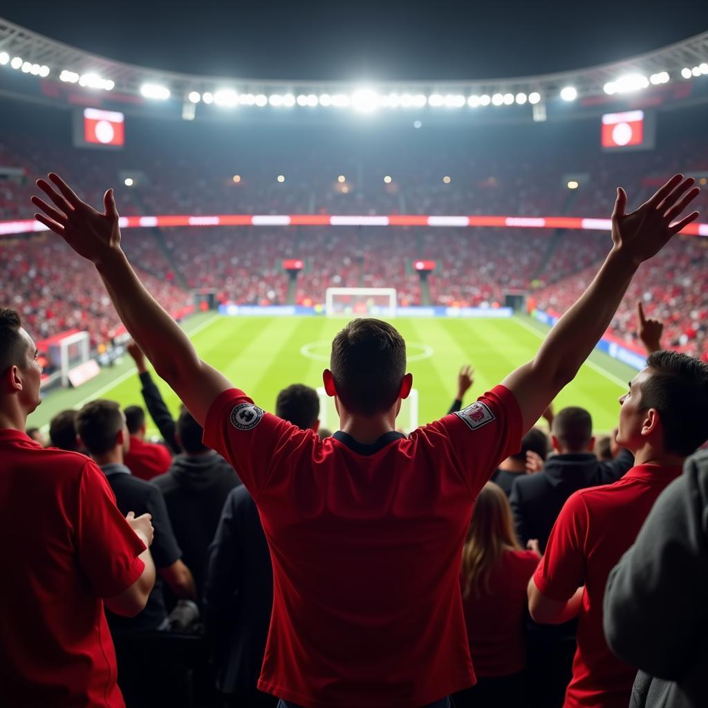 Fans feiern ein Tor in der BayArena