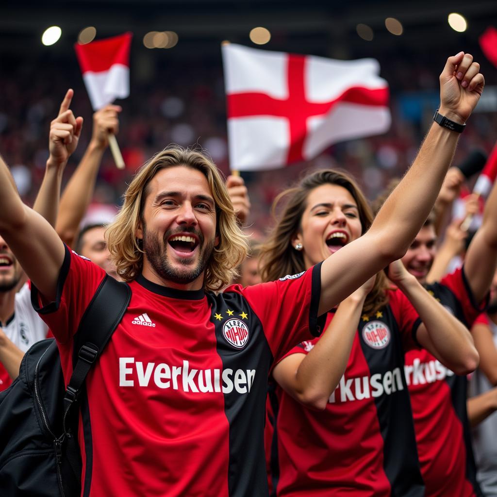 Fans celebrate in Leverkusen