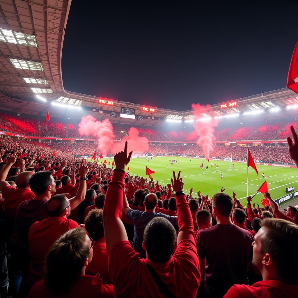 Feiernde Fans nach Leverkusen Sieg