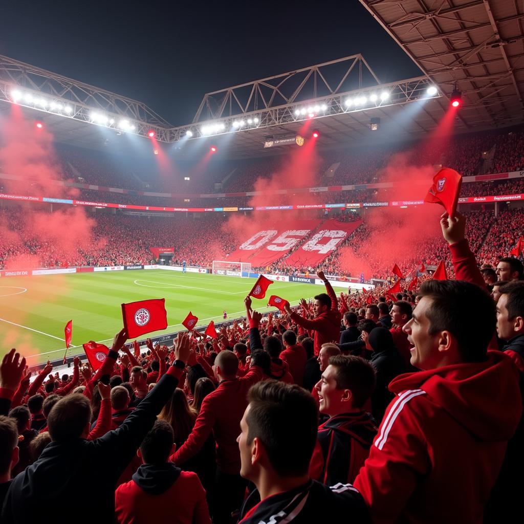 Fans feiern Sieg Bayer 04 Leverkusen