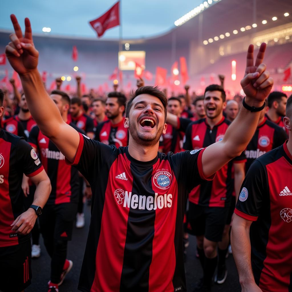 Jubelnde Fans vor dem Stadion am Akazieweg nach einem Heimsieg