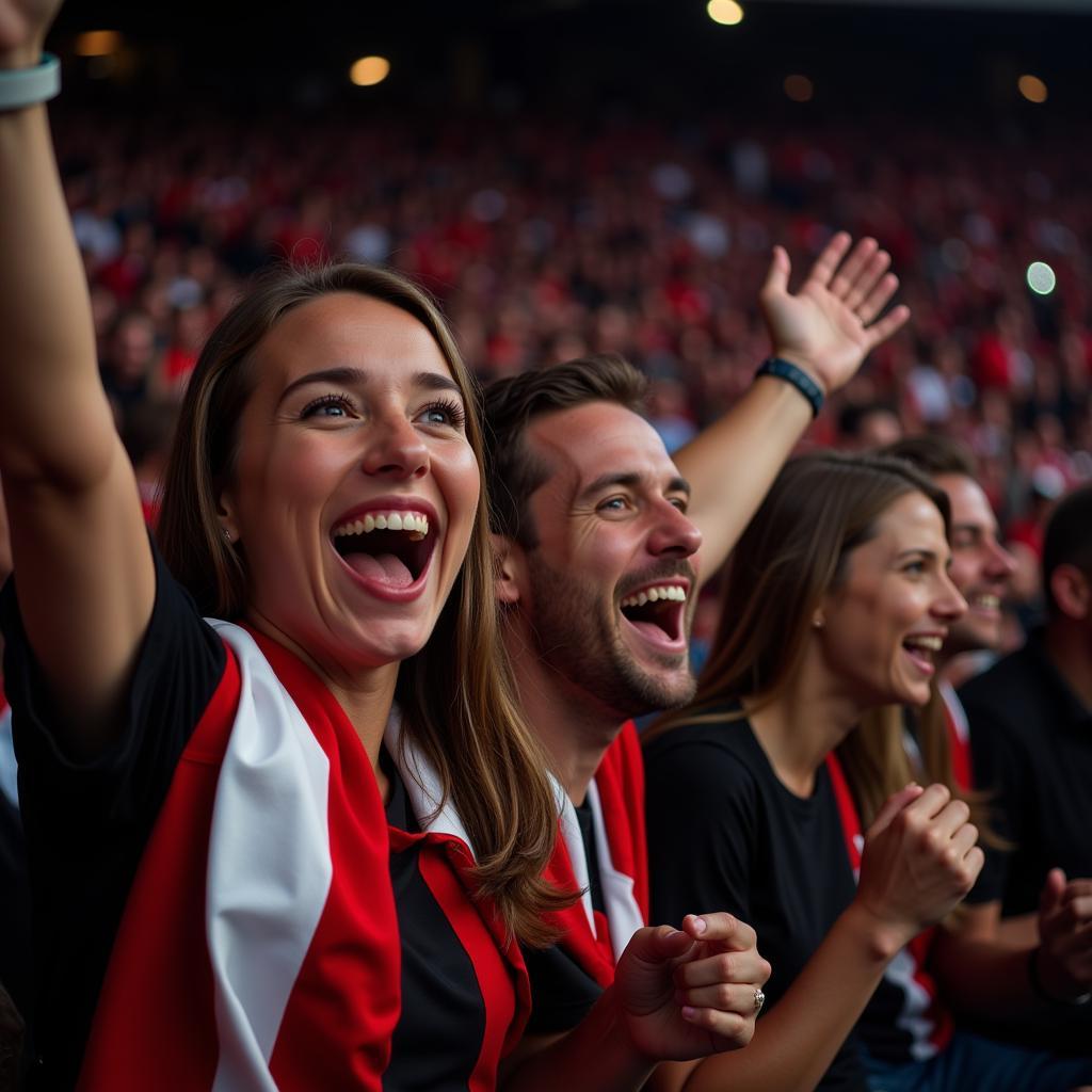 Fans feiern ein Tor in der BayArena