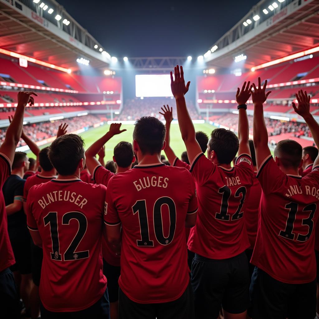 Fans feiern Tor in der BayArena