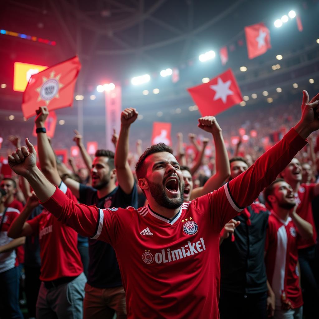 Fans feiern ein Tor in der BayArena Leverkusen