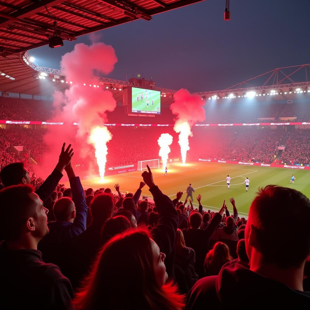 Fans feiern Tor Bayer Leverkusen