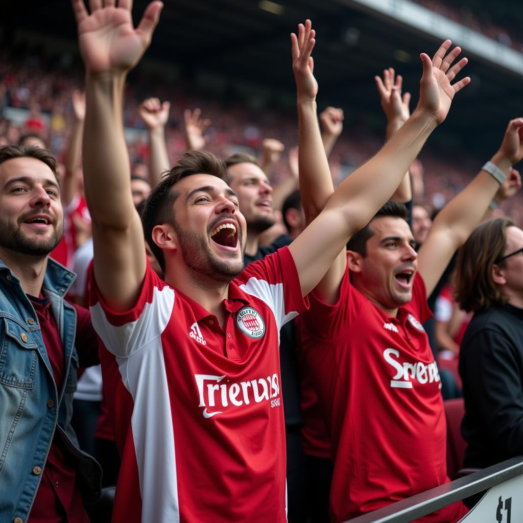 Fans feiern ein Tor in der BayArena