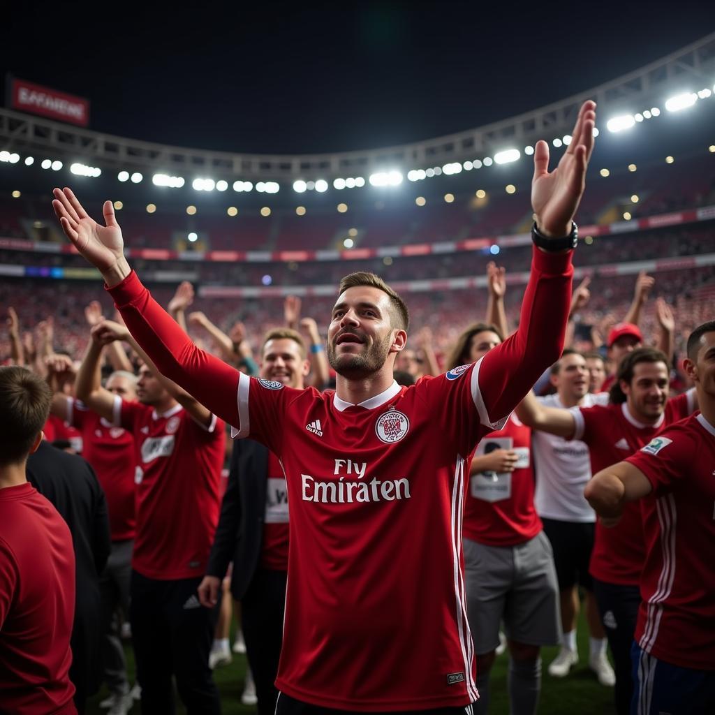 Jubelnde Fans in der BayArena