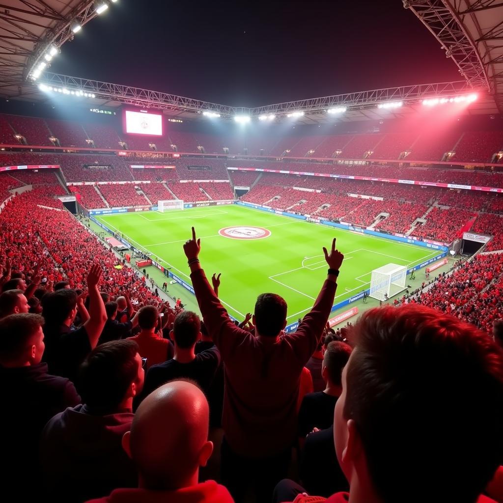 Fans feiern Tor in der BayArena