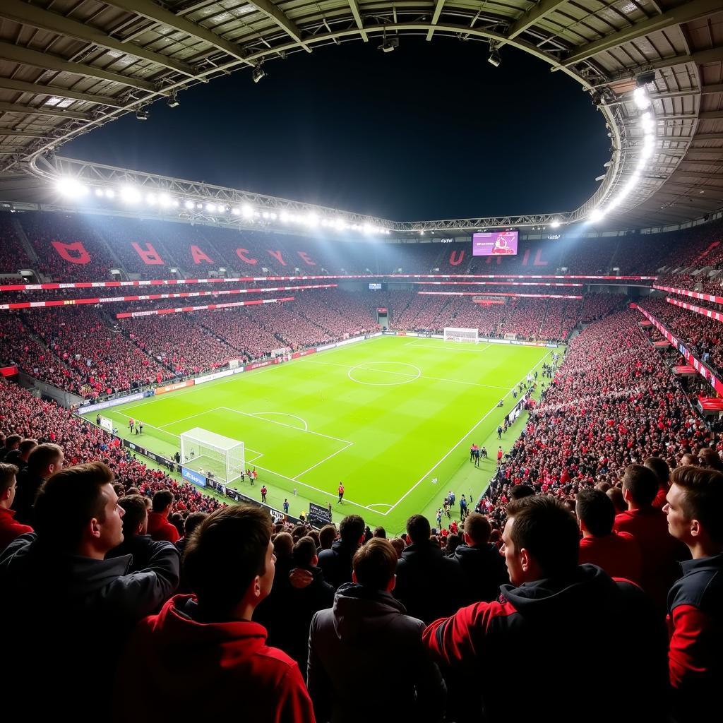 Atmosphäre im Stadion: Fans von SC Freiburg und Bayer Leverkusen