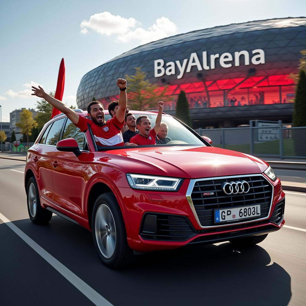 Fans im Audi Q5 auf dem Weg zum Stadion