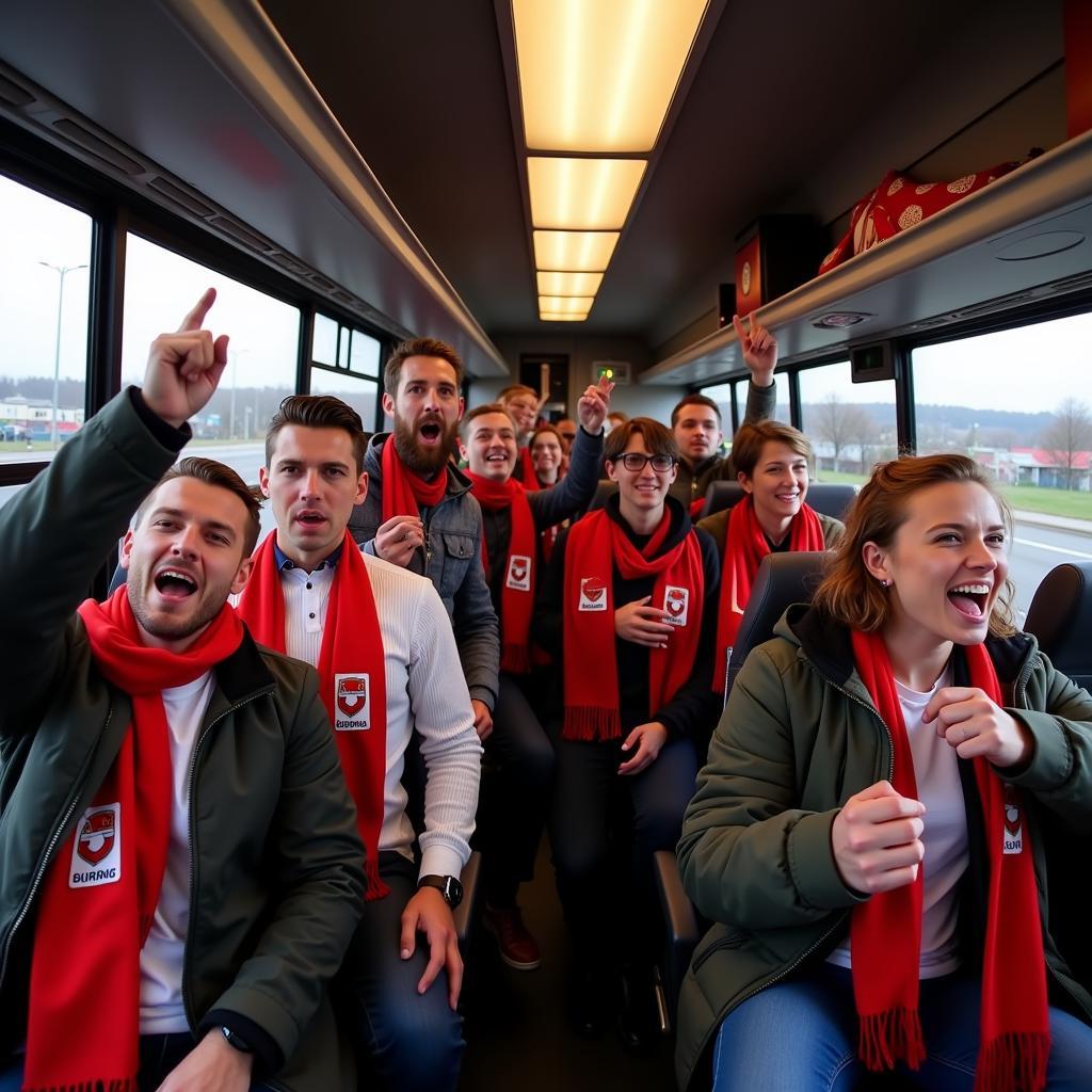 Fans im Bus nach Leverkusen