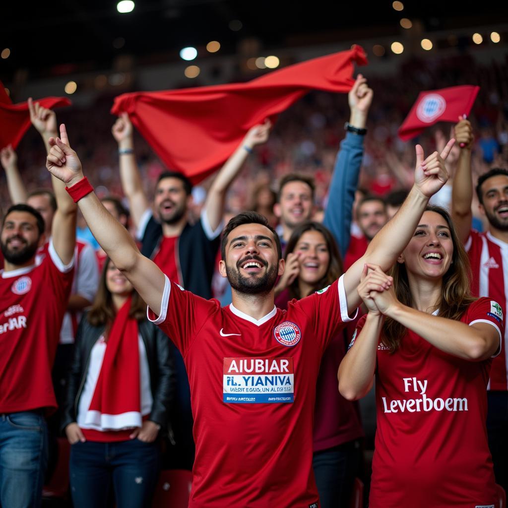 Fans feiern im Leverkusener Stadion