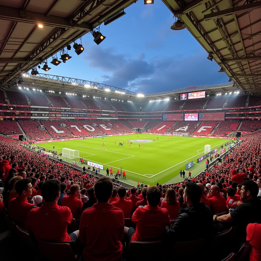 Fans im Stadion beim DFB-Pokal Spiel von Bayer Leverkusen