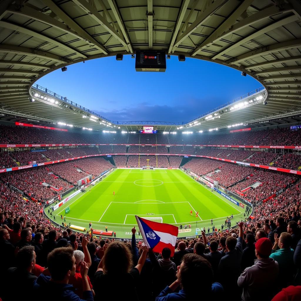 Fans im Stadion beim Spiel 1. FC Heidenheim gegen Bayer Leverkusen