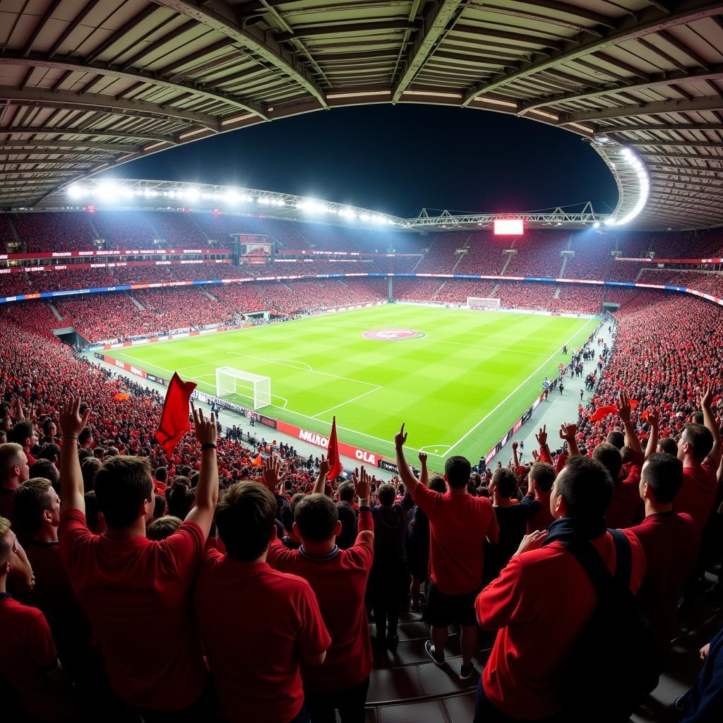 Fans von Bayer 04 Leverkusen in der BayArena