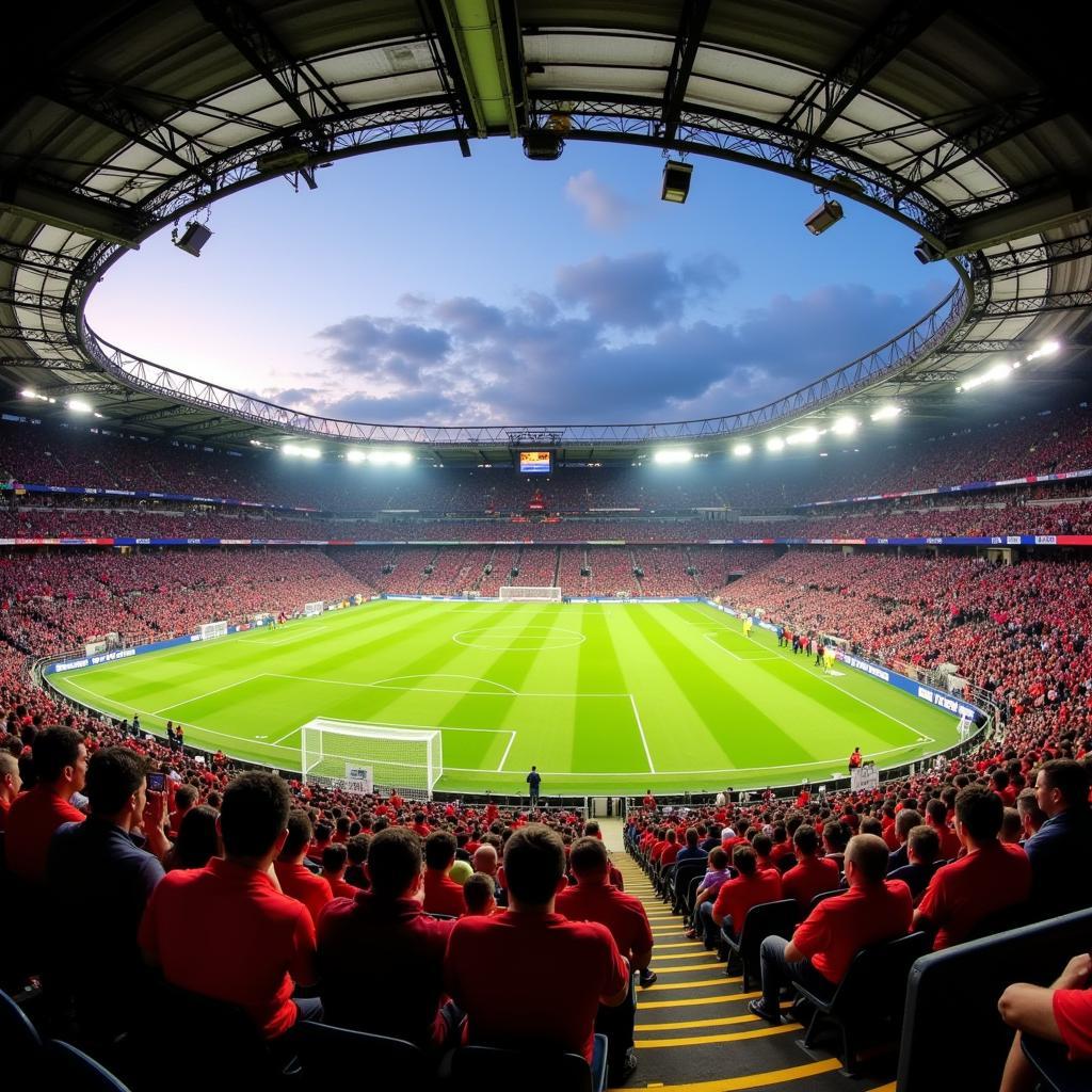 Jubelnde Fans von Bayer Leverkusen in der BayArena