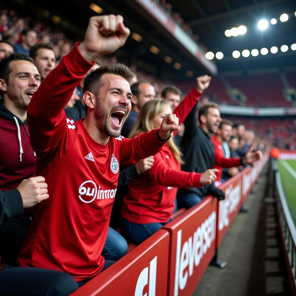 Fans feiern in der BayArena