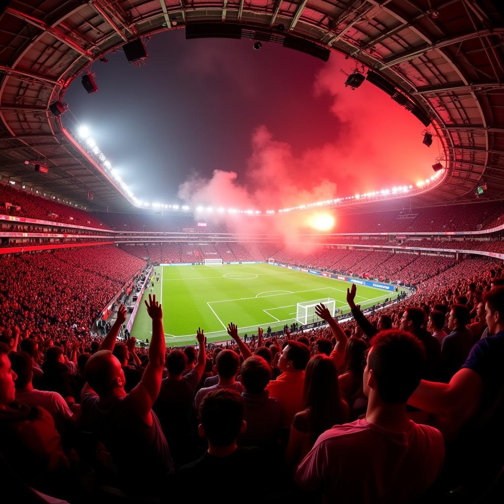 Jubelnde Leverkusen Fans in der BayArena