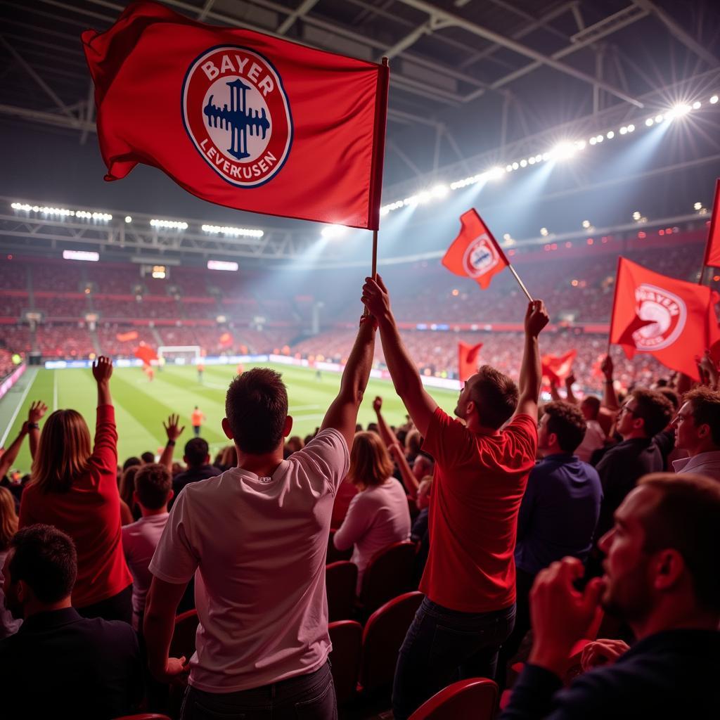 Fans feuern Bayer Leverkusen in der BayArena an