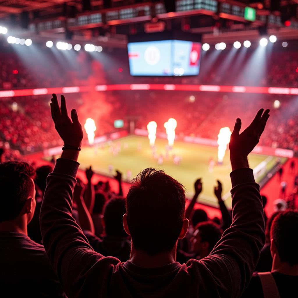 Die Fans von Bayer 04 Leverkusen feuern ihre Mannschaft in der BayArena an.