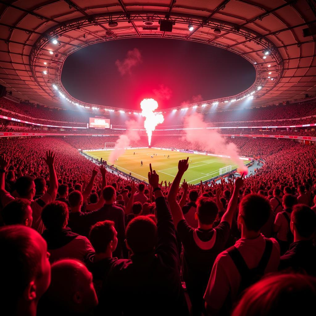 Fans feiern in der BayArena Leverkusen