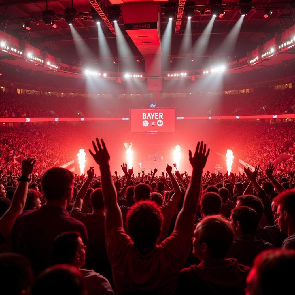 Fans von Bayer 04 Leverkusen feiern in der BayArena