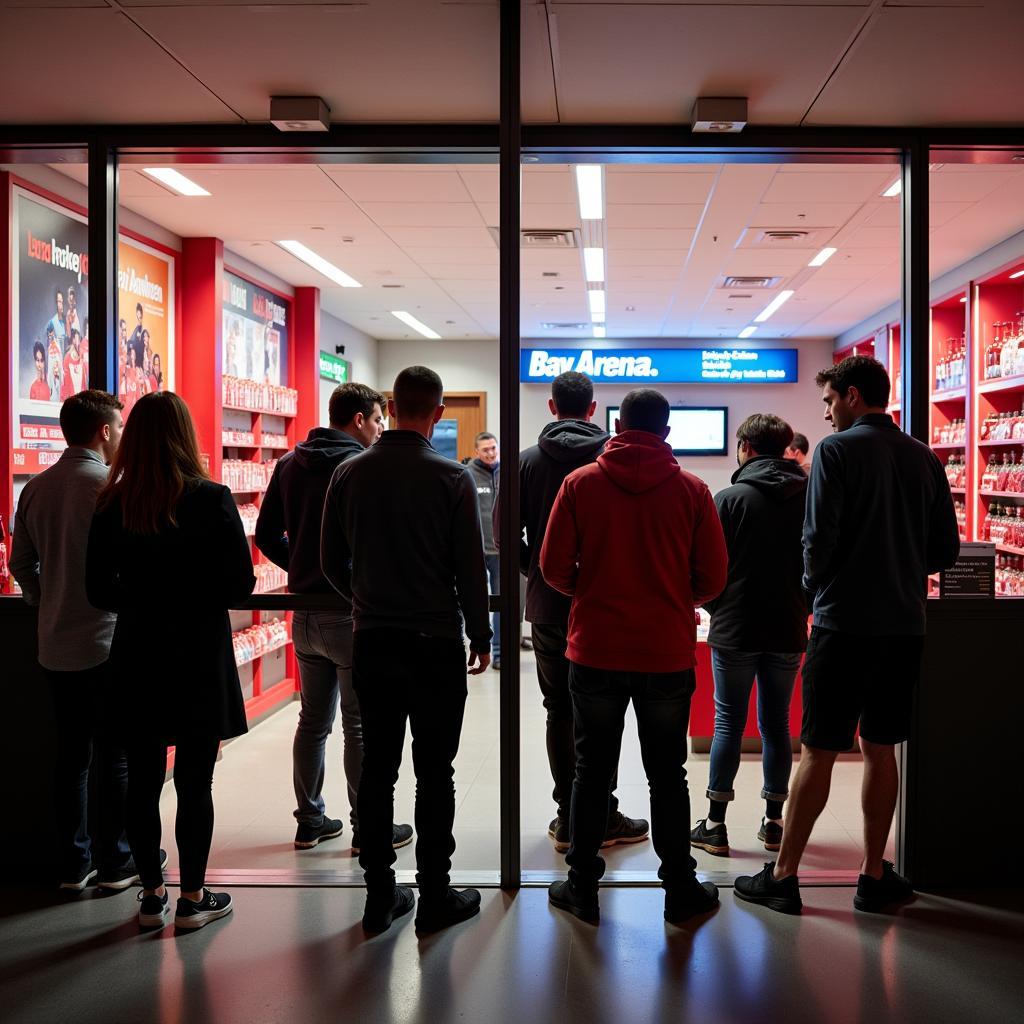 Fans kaufen Dauerkarten im Fanshop an der BayArena