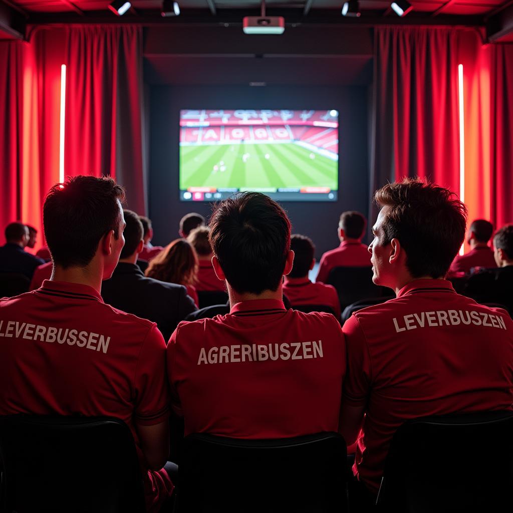 Fans von Bayer Leverkusen verfolgen ein Spiel online