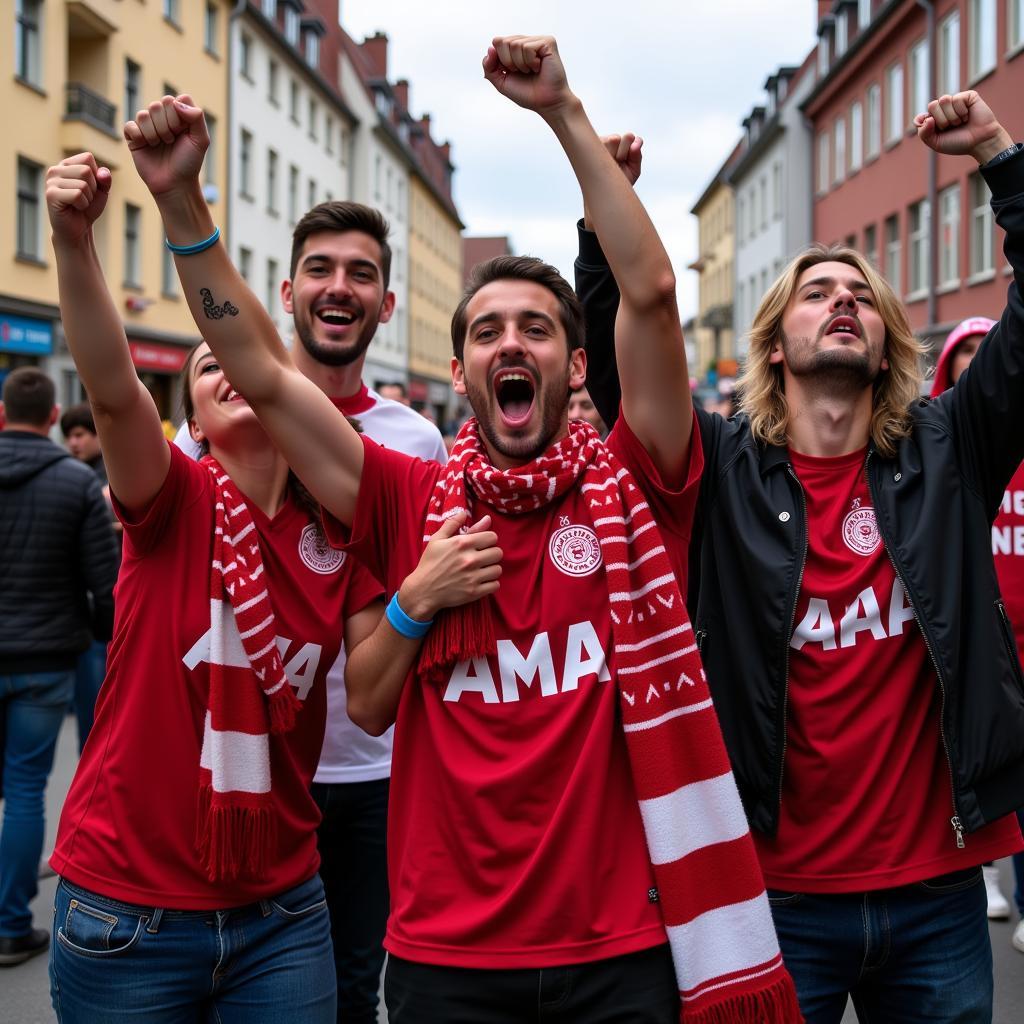 Fans feiern in Leverkusen Schlebusch