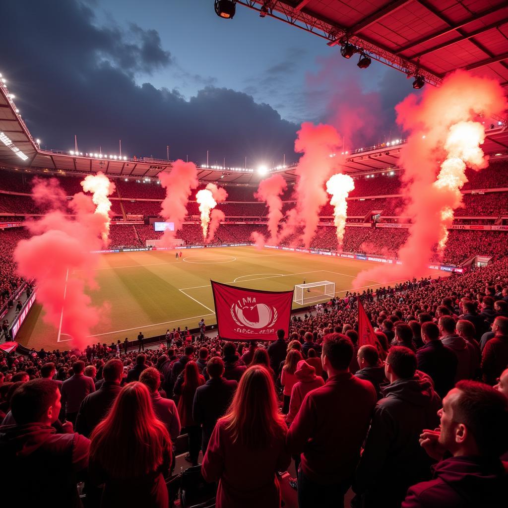 Fans von Leverkusen und Union Berlin im Stadion