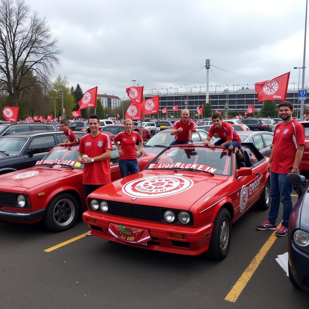 Fans mit Autodeko am Stadion