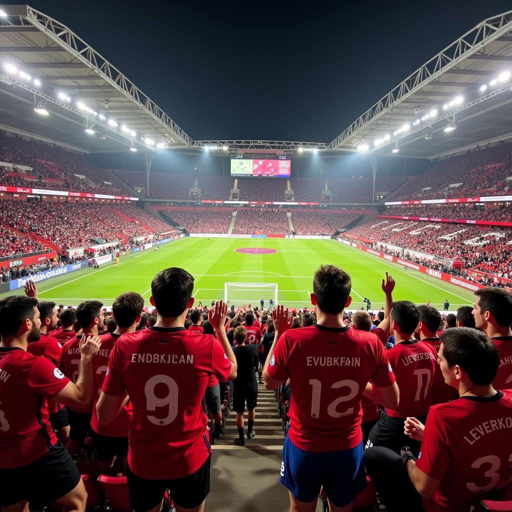 Fans mit Bayer Leverkusen Trikot