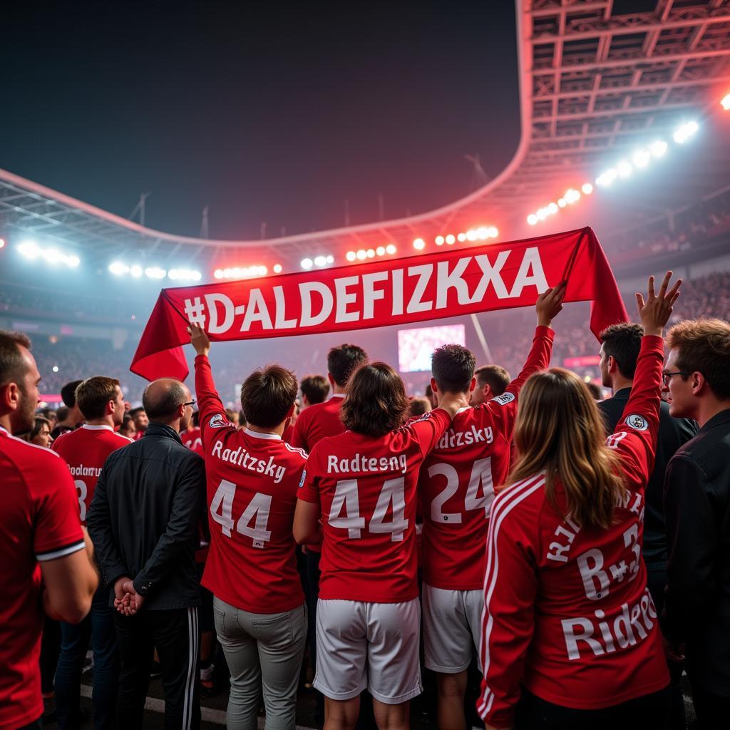 Leverkusener Fans zeigen ihre Verbundenheit mit einem "Radetzky"-Banner