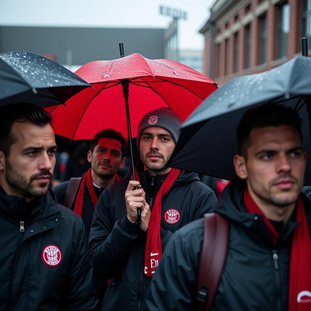 Fans trotzen dem Regen in Leverkusen