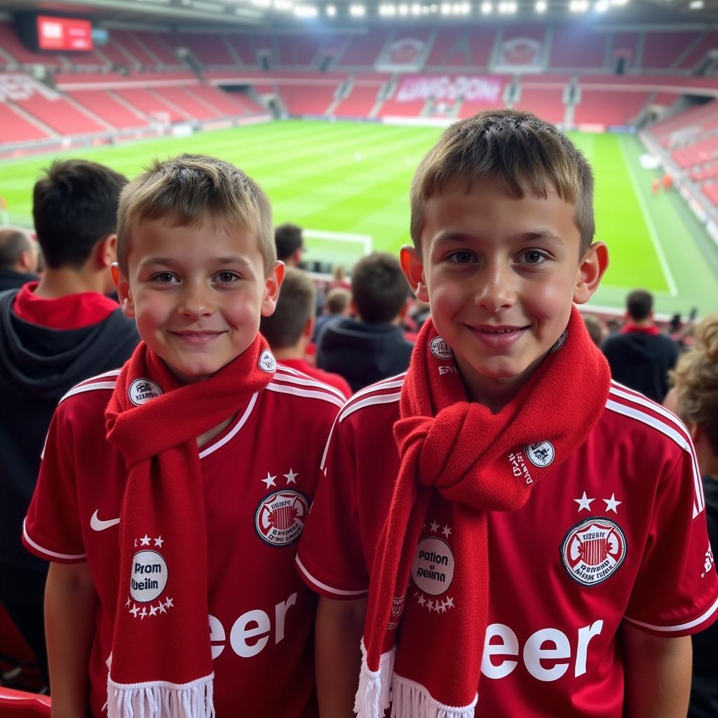 Fans mit Bayer Leverkusen Schals im Stadion