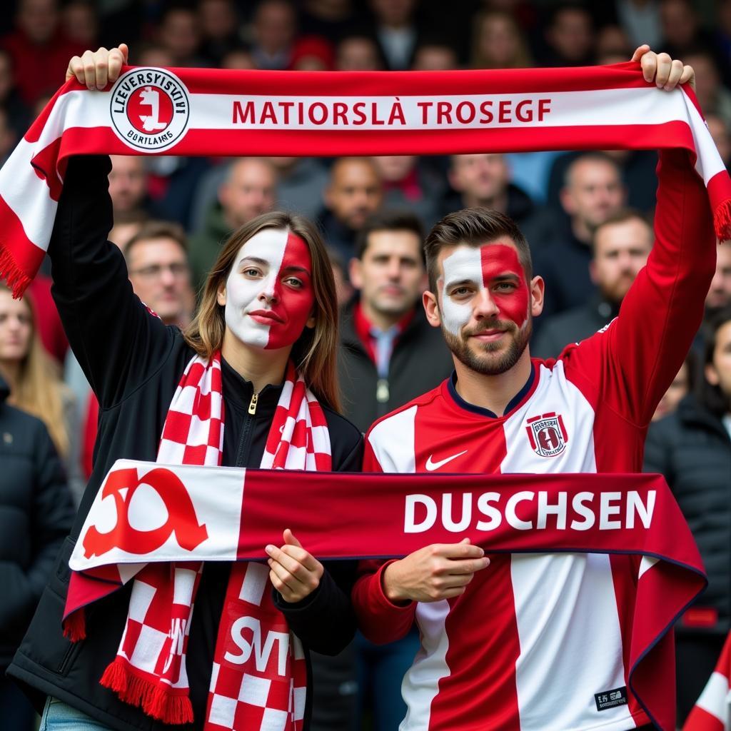 Fans beider Mannschaften mit Schals im Stadion.