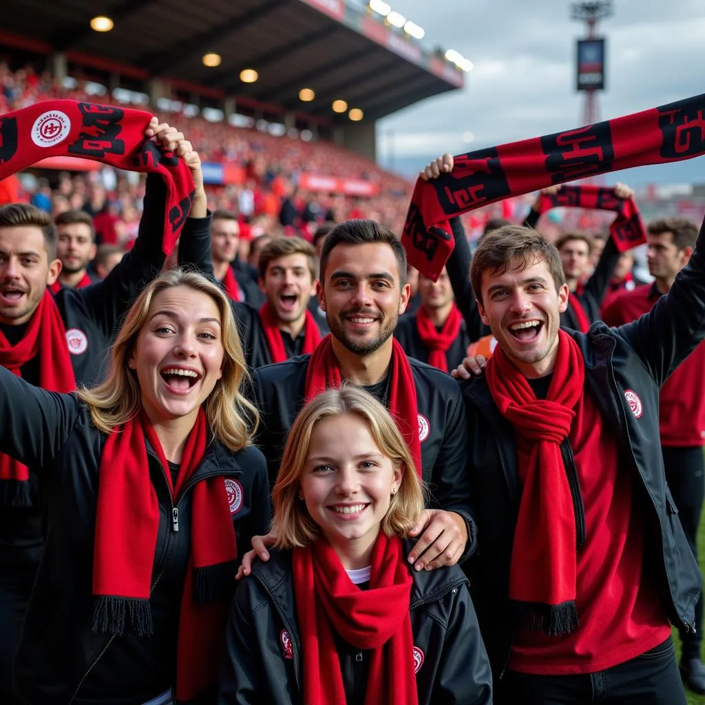 Bayer Leverkusen Fans mit schwarz-roten Schals