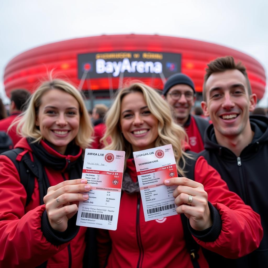 Fans mit Ticket Leverkusen Köln vor der BayArena