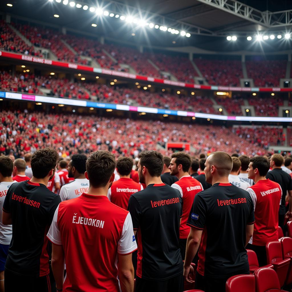 Fans mit Trikots Leverkusen