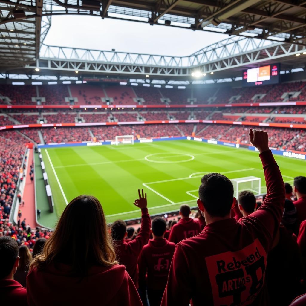 Begeisterte Fans feuern Bayer 04 Leverkusen in der BayArena an der Altstadtstraße 110 an