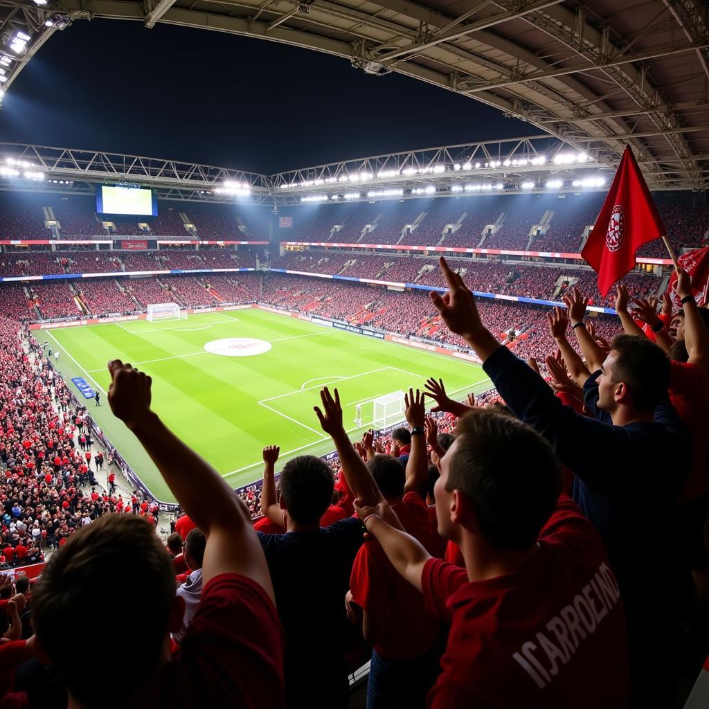 Fans im Stadion an der Aue in Leverkusen